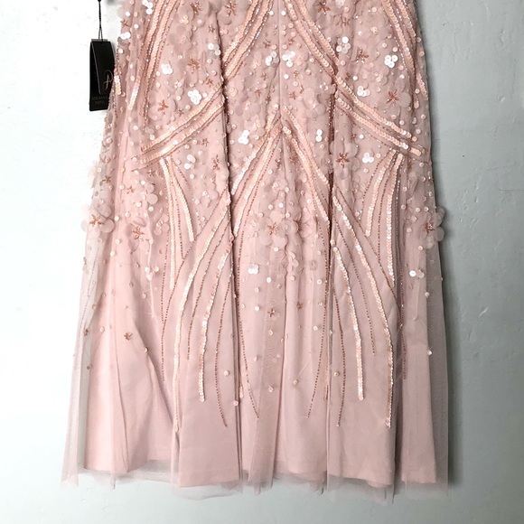 Adrianna Papell 3D Floral Embellishments Midi Cocktail Dress in Shell/Pink - Picture 6 of 14